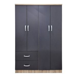 Wardrobe with four doors and 2 drawers Athos anthracite-sonoma 120.5x42x181cm