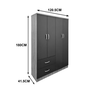 Wardrobe with four doors and 2 drawers Athos anthracite-sonoma 120.5x42x181cm