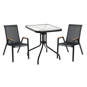 Градински сет от 3 части Figo HM10730.03-- 2 метални стола и квадратна маса 60X60 см черни