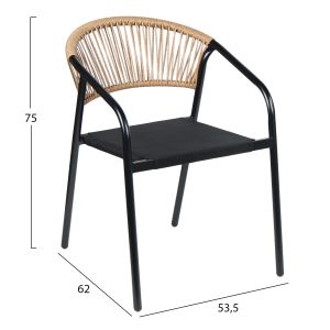 Garden chair Homan HM6430.03 with metal frame and textile seat in black-beige, upholstered 53.5X62X75H