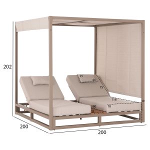 Double sun loungers with canopies Gallant HM6097.04 aluminum color cappuccino 2X2X2M