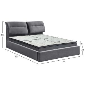 Двойно легло с матрак Kendra HM10720.01 сиво кадифе с място за съхранение -- за 160X200СМ