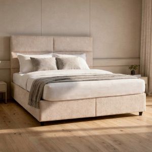 Двойно легло с място за съхранение Milo HM622.32 бежов плат--за матрак 160X200СМ