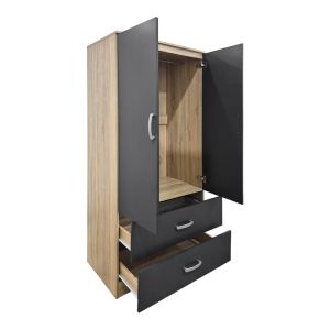 Double-wing wardrobe with 2 drawers Alvia sonoma-anthracite 80x51.5x180cm
