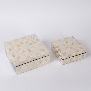 Декоративна кутия S/2, бежова, миди, преливащо бяло 20X20X8СМ / 15X15X6СМ