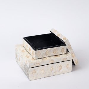 Декоративна кутия S/2, бежова, миди, преливащо бяло 20X20X8СМ / 15X15X6СМ