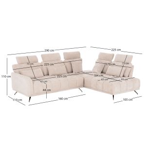 Десен ъглов 5-местен диван Myron SM3318.02R екру платов 290X110-225X110H
