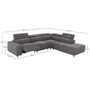 Десен ъглов 5-местен диван с регулираща се голема Lunaris SM3316.01R сив плат 307X267X94В