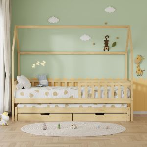 Детско легло с матраци и чекмеджета Phyllis HM21323.01 борова дървесина в натурален цвят 206X97X166ВСМ.