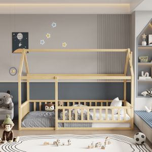 Детско легло с парапети Houser HM706.01 T.montessori масивна борова дървесина в натурален цвят - 190X90СМ.