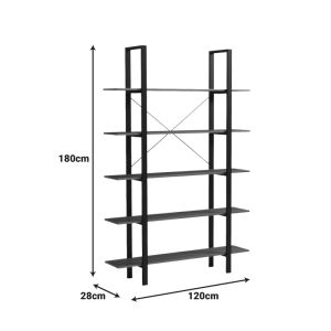 Етажерка за книги Varous орех-черен метал 120x28x180см