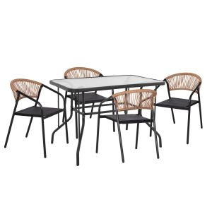 Garden dining set of 5 pieces Adam HM10727.03 metal chairs and table 110X60 cm. black