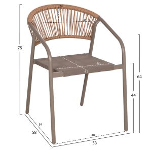 Garden dining set of 5 pieces Adam HM10727.04 metal chairs and table 110X60 cm. champagne color