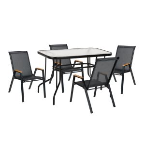 5-piece garden dining set Leone HM10835.03 metal chairs and table 110X60 cm. black