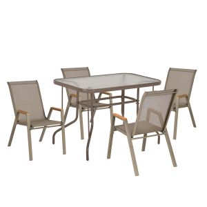 5-piece garden dining set Leone HM10835.04 metal chairs and table 110X60 cm. champagne color
