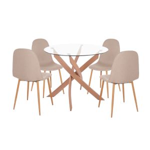 Dining room set 5 pieces Jafaru HM10885.12 round table φ90 and 4 dining chairs - beige
