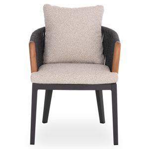 Table and chairs set 6 seats Absolution SM21351 gray aluminum rope - olefin in beige color