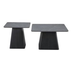 Set of 2 square coffee tables with metal base made of black sintered stone in gray marble color