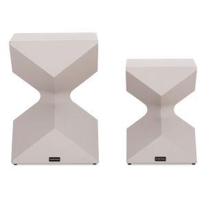 Set of 2 Zander SM10719.02 aluminum side tables in cream white 40X40 cm and 32X32 cm.