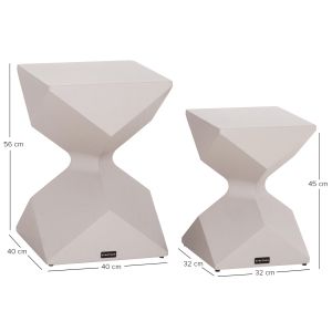 Set of 2 Zander SM10719.02 aluminum side tables in cream white 40X40 cm and 32X32 cm.