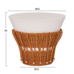 ROUND SIDE TABLE PERRAL HM18164.02S FIBER CEMENT IN WHITE COLOR - NATURAL RATTAN - D42X36HCM.