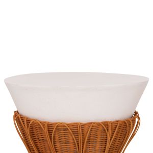 ROUND SIDE TABLE PERRAL HM18164.02S FIBER CEMENT IN WHITE COLOR - NATURAL RATTAN - D42X36HCM.