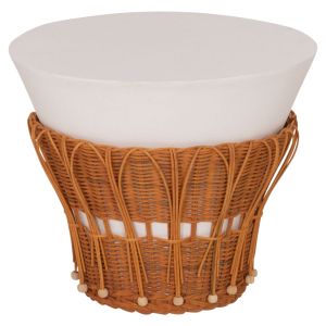 ROUND SIDE TABLE PERRAL HM18164.02S FIBER CEMENT IN WHITE COLOR - NATURAL RATTAN - D42X36HCM.