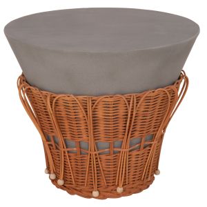ROUND SIDE TABLE PERRAL HM18164.03S FIBRO CEMENT IN GREY - NATURAL RATTAN - D42X36HCM.