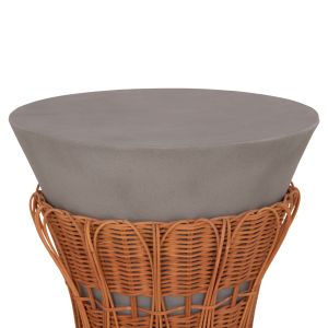 ROUND SIDE TABLE PERRAL HM18164.03S FIBRO CEMENT IN GREY - NATURAL RATTAN - D42X36HCM.