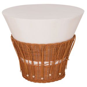 ROUND COFFEE TABLE PERRAL HM18164.02L FIBERCEMENT IN WHITE COLOR - NATURAL RATTAN - D55X45HCM.