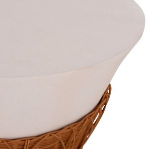 ROUND COFFEE TABLE PERRAL HM18164.02L FIBERCEMENT IN WHITE COLOR - NATURAL RATTAN - D55X45HCM.