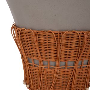 ROUND COFFEE TABLE PERRAL HM18164.03L FIBER CEMENT IN GREEN-GRAY - NATURAL RATTAN - D55X45HCM.