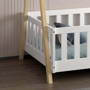 Легло с парапети Munk HM21325 борова дървесина в естествено дърво/бял цвят - с матрак 90X190СМ