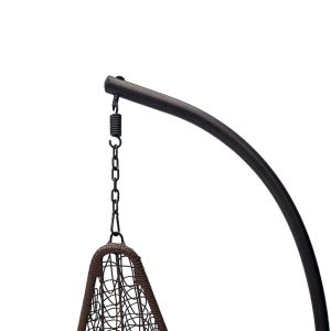 Nest swing with base Soleil, brown metal - brown polyrattan with beige cushion, 120x95x195 cm