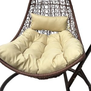 Nest swing with base Soleil, brown metal - brown polyrattan with beige cushion, 120x95x195 cm