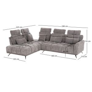 Ляв ъглов 5-местен диван Myron SM3318.01L сив платеж 290X110-225X110H