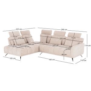 Ляв ъглов 5-местен диван Myron SM3318.02L екру платов 290X110-225X110H