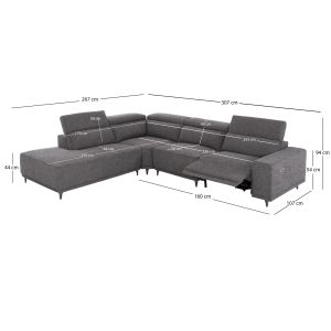 Ляв ъглов 5-местен диван с регулираща се голема Lunaris SM3316.01L сив плат 307X267X94В