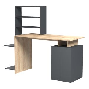 Офис бюро с етажерка и шкаф Meza в цвят сонома-антрацит 146.3x55x128.8см