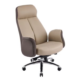 Офис стол Dramon HM18356.02 бежово-кафява изкуствена кожа - хромирана основа 66X70X132.5ВСМ.