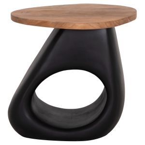 Side table Aida HM4692.01 fiber cement in black -- teak top 47X60X59 cm.