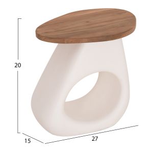 Side table Aida HM4692.02 fiber cement in white -- teak top 47X60X59 cm.