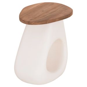 Side table Aida HM4692.02 fiber cement in white -- teak top 47X60X59 cm.