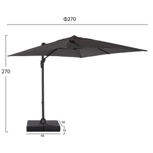 Professional umbrella 2.7X2.7M with water base Javante HM10857.01 gray aluminum and cyanur