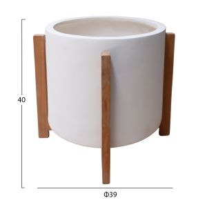 Hoff HM4682.02M fiber cement flowerpot in white - teak base Φ40X39HCM