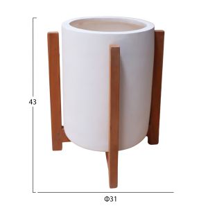 Hoff HM4682.02S fiber cement flower pot in white - teak base Φ33X42HCM