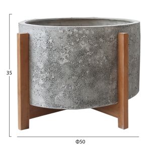 Hoff HM4682.03L gray fiber cement flower pot - teak base Φ50X35HCM