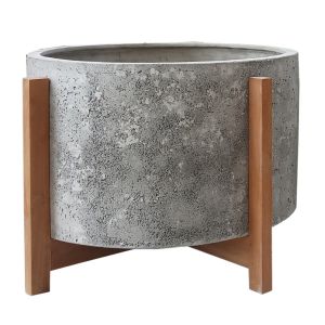 Hoff HM4682.03L gray fiber cement flower pot - teak base Φ50X35HCM