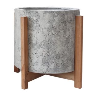 Hoff HM4682.03M fiber cement flower pot in gray - teak base Φ40X39HCM