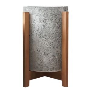 Hoff HM4682.03S fiber cement flower pot in gray - teak base Φ33X42HCM
